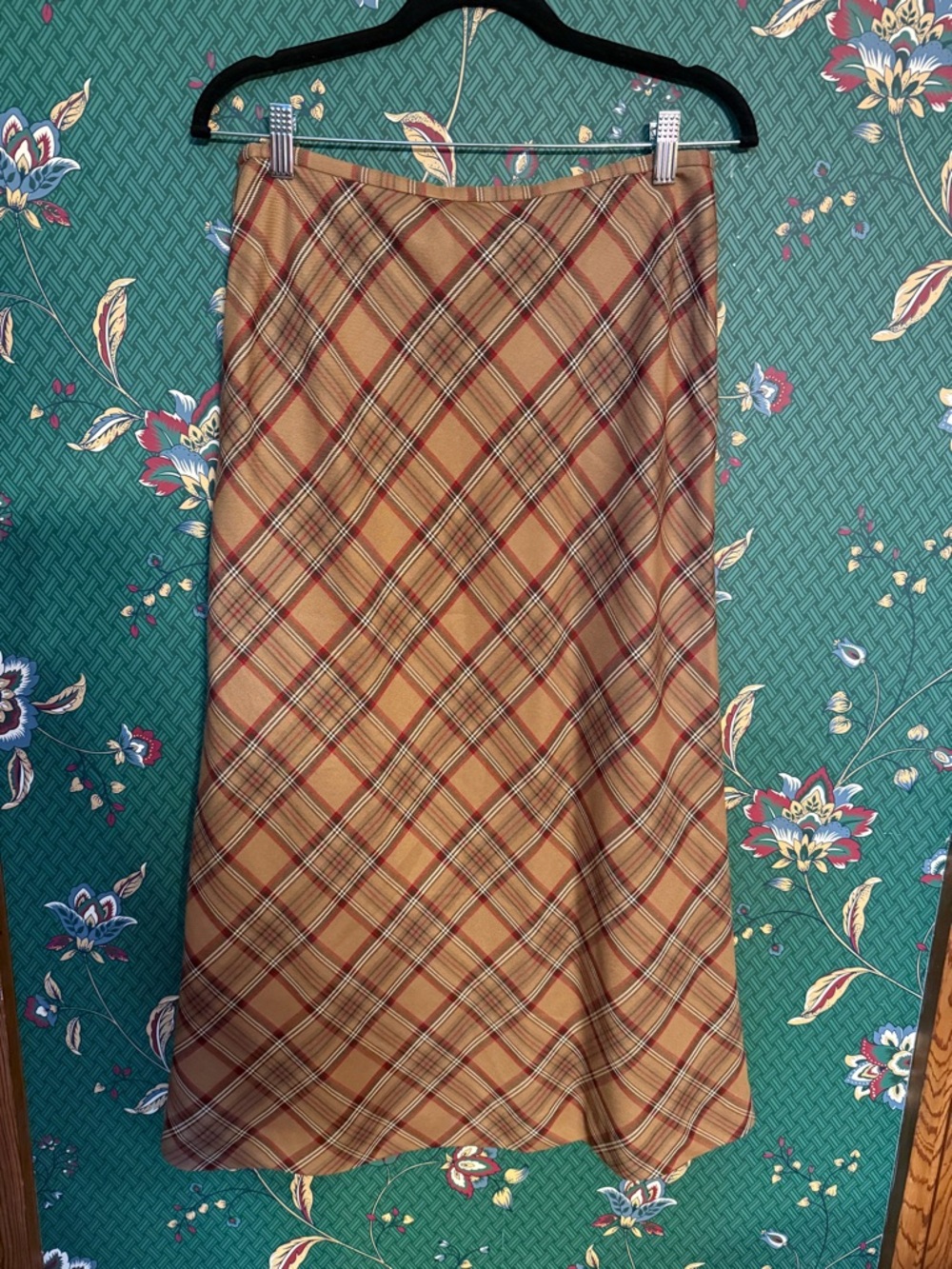 Style & Co. Tan and Red Plaid A-Line Midi Skirt